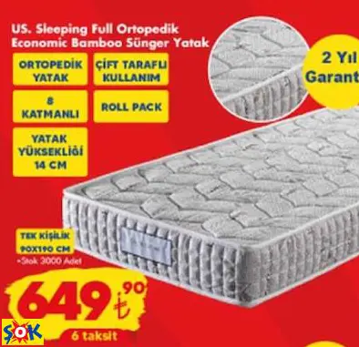 US. SLEEPİNG FULL ORTOPEDİK ECONOMİC BAMBU SÜNGER YATAK